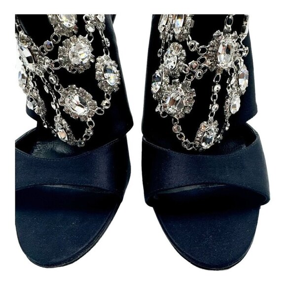 Manolo Blahnik Satin Crystal Embellished Sandal Heels - Picture 8 of 14